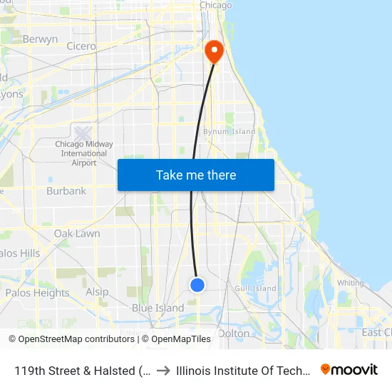 119th Street & Halsted (West) to Illinois Institute Of Technology map