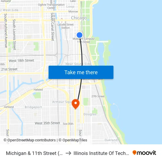 Michigan & 11th Street (North) to Illinois Institute Of Technology map