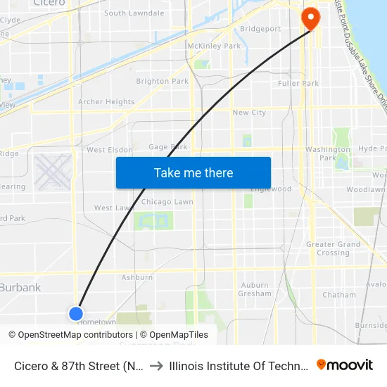 Cicero & 87th Street (North) to Illinois Institute Of Technology map