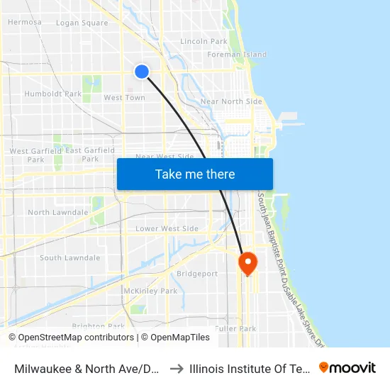 Milwaukee & North Ave/Damen (Nw) to Illinois Institute Of Technology map
