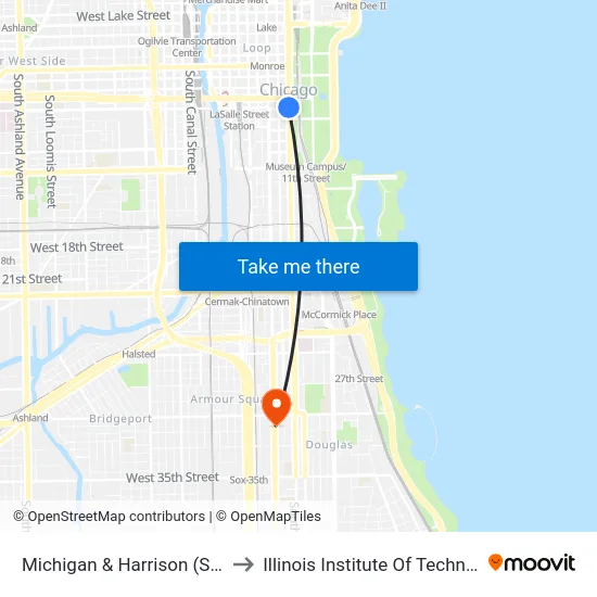 Michigan & Harrison (South) to Illinois Institute Of Technology map