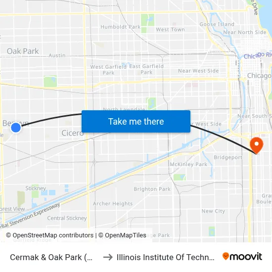 Cermak & Oak Park (West) to Illinois Institute Of Technology map