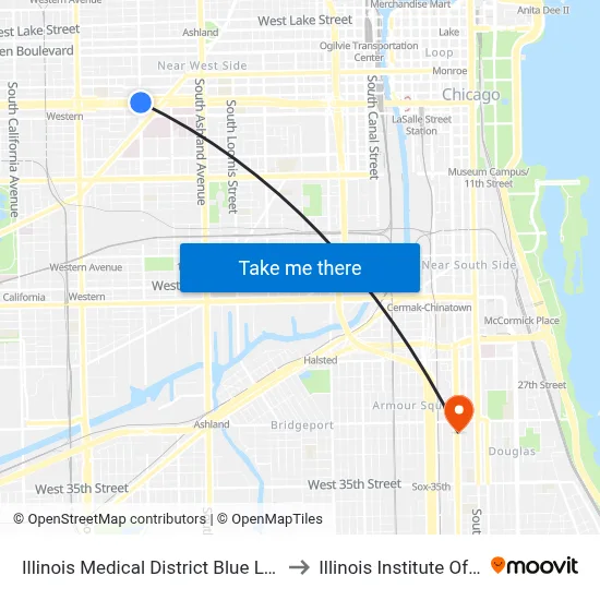 Illinois Medical District Blue Line Station (North) to Illinois Institute Of Technology map