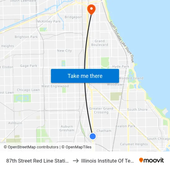 87th Street Red Line Station (West) to Illinois Institute Of Technology map