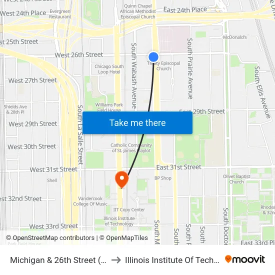 Michigan & 26th Street (South) to Illinois Institute Of Technology map