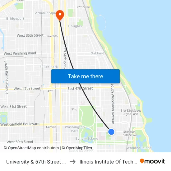 University & 57th Street (North) to Illinois Institute Of Technology map