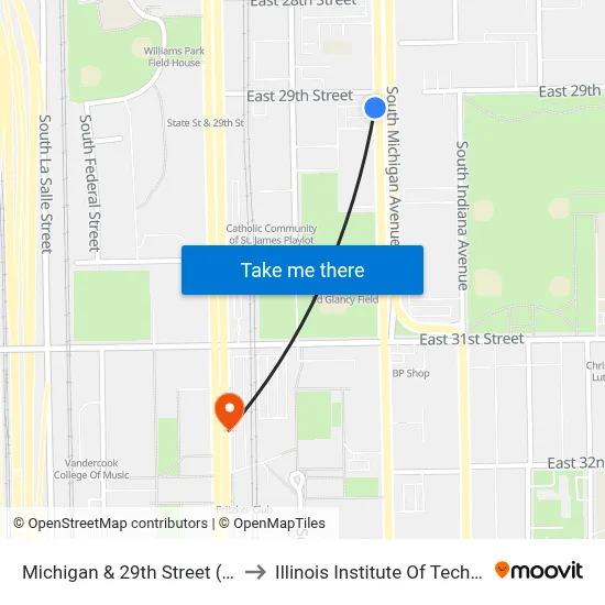 Michigan & 29th Street (South) to Illinois Institute Of Technology map