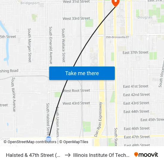 Halsted & 47th Street (South) to Illinois Institute Of Technology map