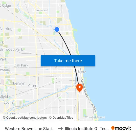 Western Brown Line Station (West) to Illinois Institute Of Technology map
