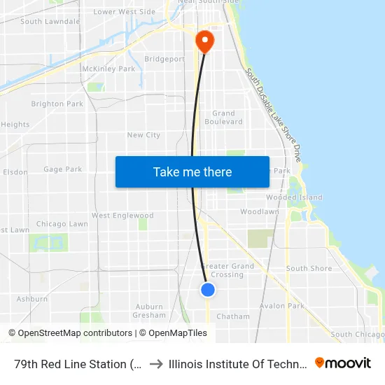 79th Red Line Station (East) to Illinois Institute Of Technology map