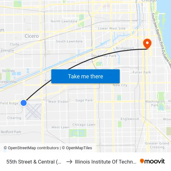 55th Street & Central (West) to Illinois Institute Of Technology map