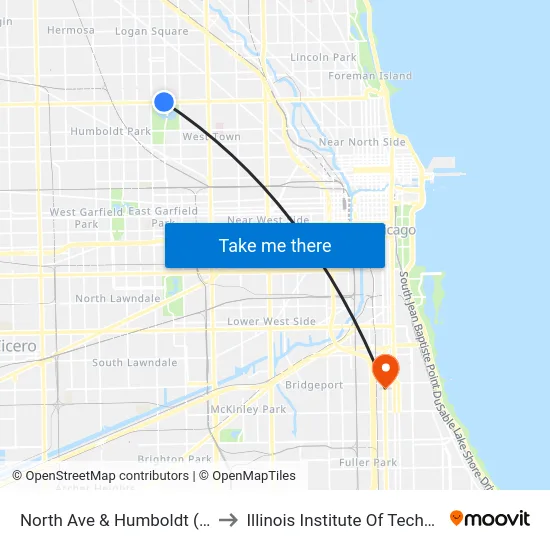 North Ave & Humboldt (West) to Illinois Institute Of Technology map