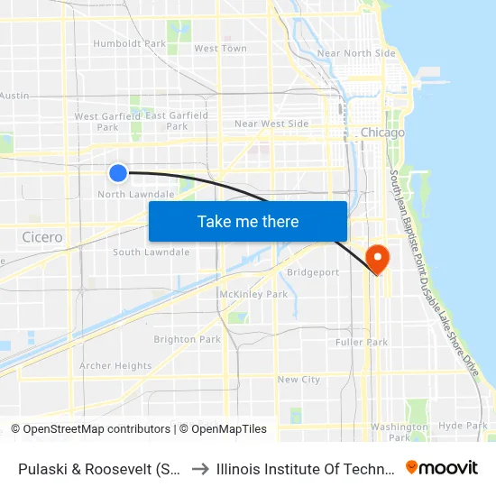 Pulaski & Roosevelt (South) to Illinois Institute Of Technology map