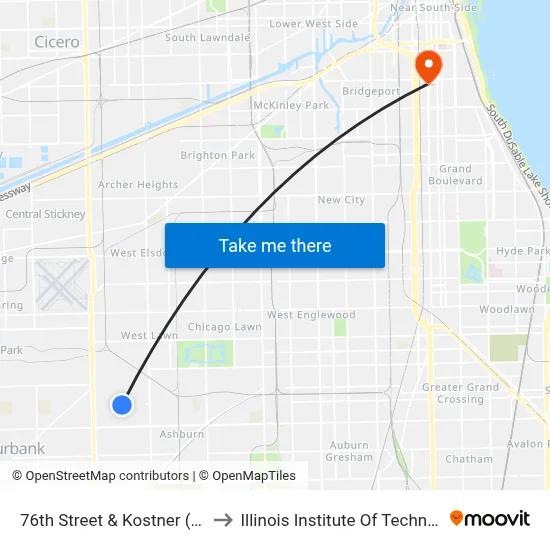 76th Street & Kostner (East) to Illinois Institute Of Technology map