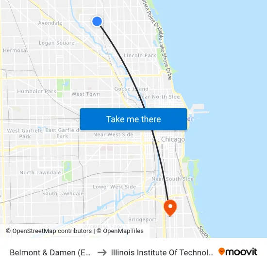 Belmont & Damen (East) to Illinois Institute Of Technology map