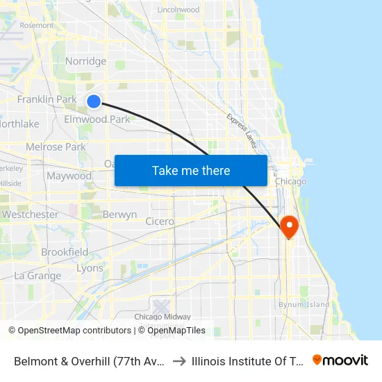 Belmont & Overhill (77th Avenue) (West) to Illinois Institute Of Technology map
