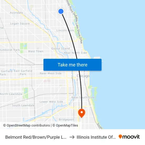 Belmont Red/Brown/Purple Line Station (West) to Illinois Institute Of Technology map