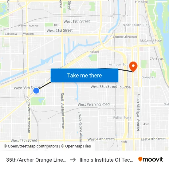 35th/Archer Orange Line Station to Illinois Institute Of Technology map
