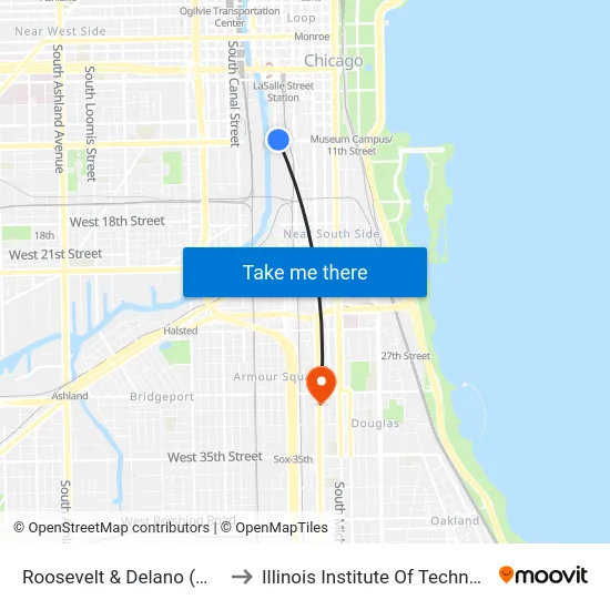 Roosevelt & Delano (West) to Illinois Institute Of Technology map