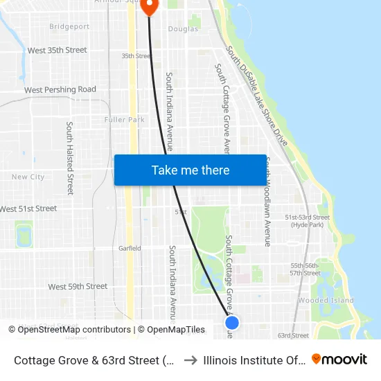 Cottage Grove & 63rd Street (Green Line) (North) to Illinois Institute Of Technology map