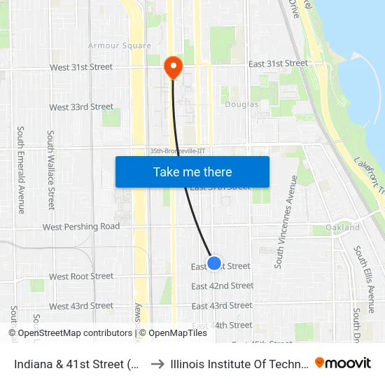 Indiana & 41st Street (North) to Illinois Institute Of Technology map