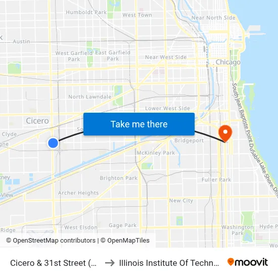 Cicero & 31st Street (East) to Illinois Institute Of Technology map