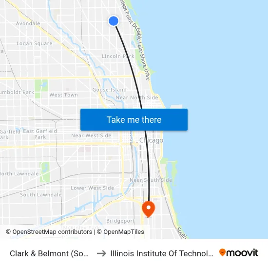 Clark & Belmont (South) to Illinois Institute Of Technology map