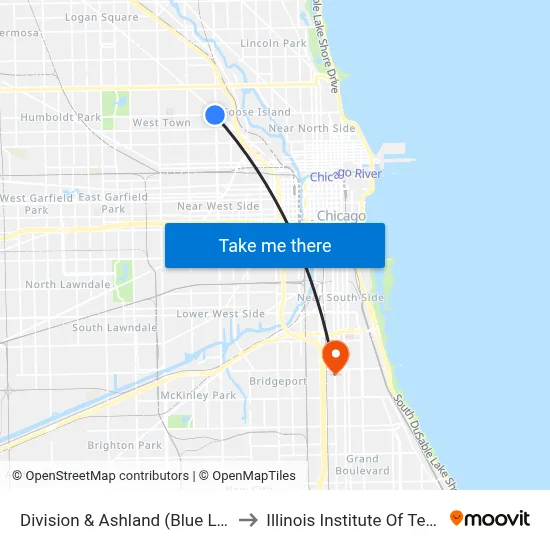 Division & Ashland (Blue Line) (East) to Illinois Institute Of Technology map