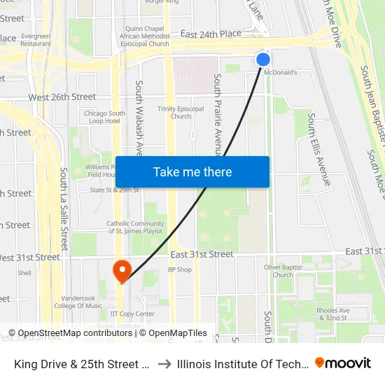 King Drive & 25th Street (South) to Illinois Institute Of Technology map