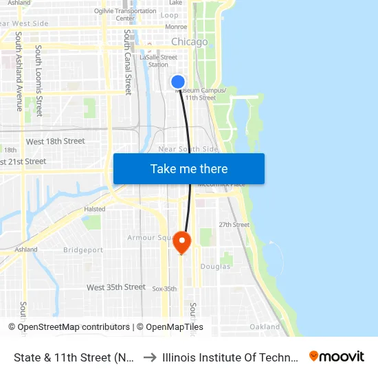 State & 11th Street (North) to Illinois Institute Of Technology map