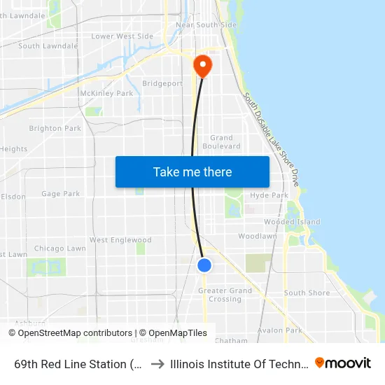 69th Red Line Station (West) to Illinois Institute Of Technology map