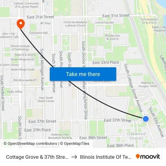 Cottage Grove & 37th Street (North) to Illinois Institute Of Technology map