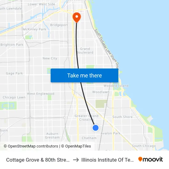 Cottage Grove & 80th Street (South) to Illinois Institute Of Technology map