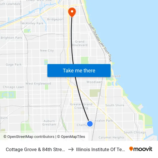 Cottage Grove & 84th Street (South) to Illinois Institute Of Technology map