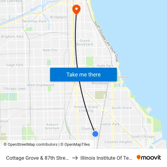 Cottage Grove & 87th Street (South) to Illinois Institute Of Technology map