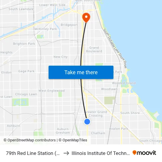 79th Red Line Station (West) to Illinois Institute Of Technology map
