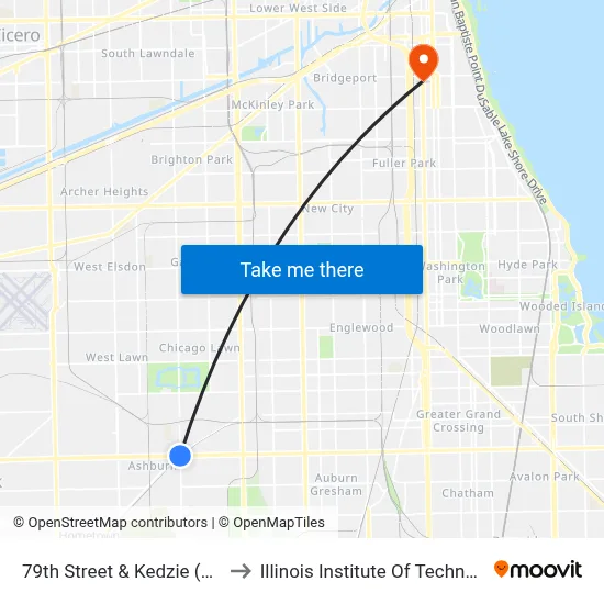 79th Street & Kedzie (East) to Illinois Institute Of Technology map