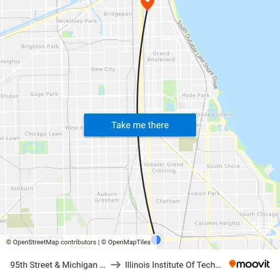 95th Street & Michigan (East) to Illinois Institute Of Technology map