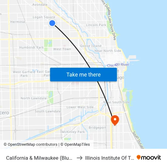 California & Milwaukee (Blue Line) (South) to Illinois Institute Of Technology map