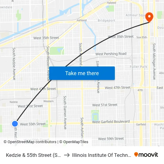 Kedzie & 55th Street (South) to Illinois Institute Of Technology map