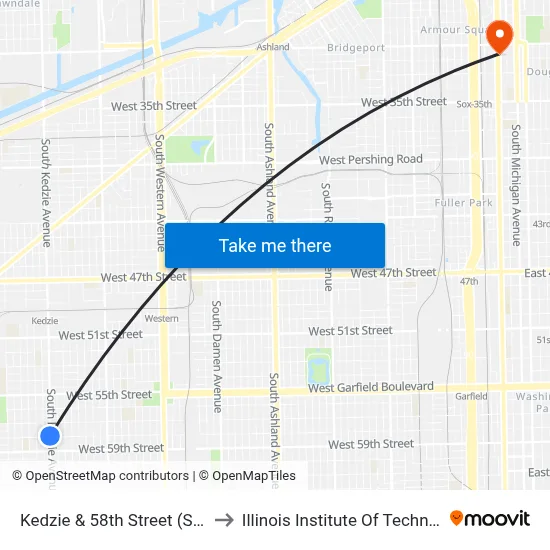 Kedzie & 58th Street (South) to Illinois Institute Of Technology map