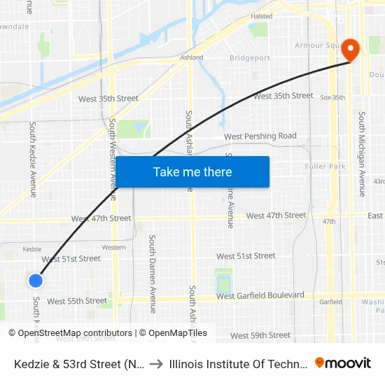 Kedzie & 53rd Street (North) to Illinois Institute Of Technology map