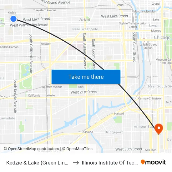 Kedzie & Lake (Green Line) (North) to Illinois Institute Of Technology map