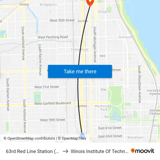 63rd Red Line Station (West) to Illinois Institute Of Technology map
