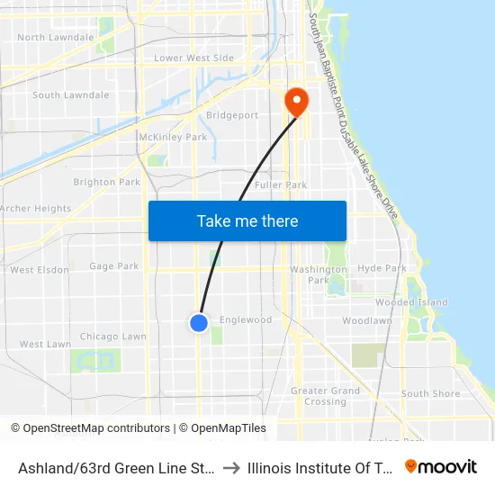 Ashland/63rd Green Line Station (West) to Illinois Institute Of Technology map