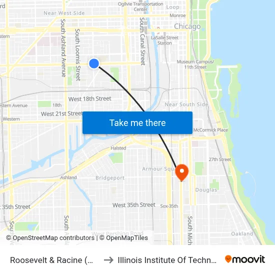 Roosevelt & Racine (West) to Illinois Institute Of Technology map
