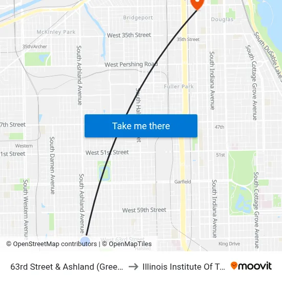 63rd Street & Ashland (Green Line) (East) to Illinois Institute Of Technology map