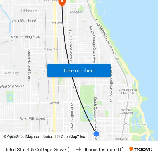 63rd Street & Cottage Grove (Green Line) (East) to Illinois Institute Of Technology map