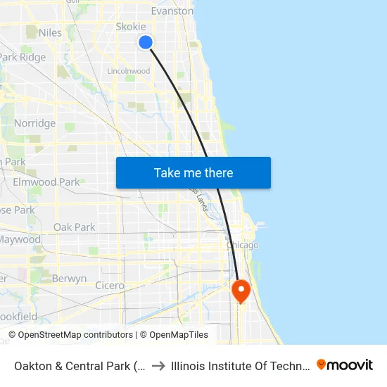 Oakton & Central Park (East) to Illinois Institute Of Technology map