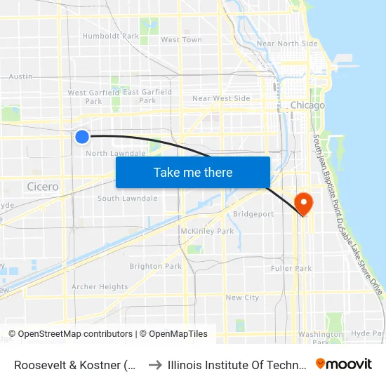 Roosevelt & Kostner (West) to Illinois Institute Of Technology map